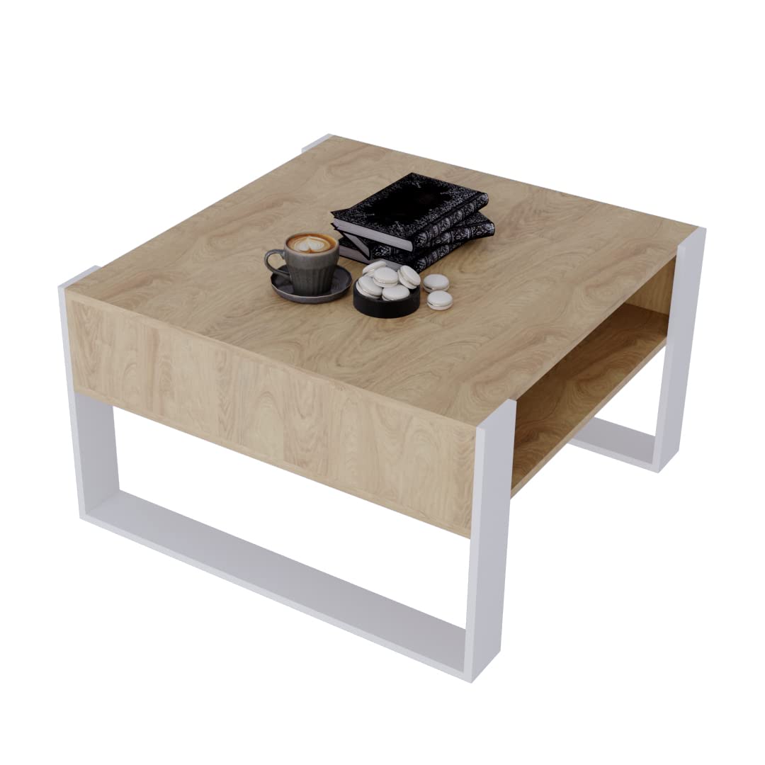 AKKE Karo Couchtisch für Wohnzimmer Beistelltisch Wohnzimmertisch Modern Sofatisch Kaffeetisch Deko Möbel für Wohnzimmer Wohnzimmertische Couchtische Eiche Mit Schwarzen Beinen