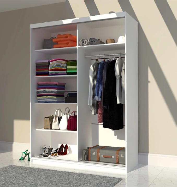 Marlux-Meble Two-Door Wardrobe 230 cm Wide with Floating and Sliding Doors Corner Wardrobe Bedroom Cabinet Hallway Cabinet System Cabinet High Gloss Cabinet