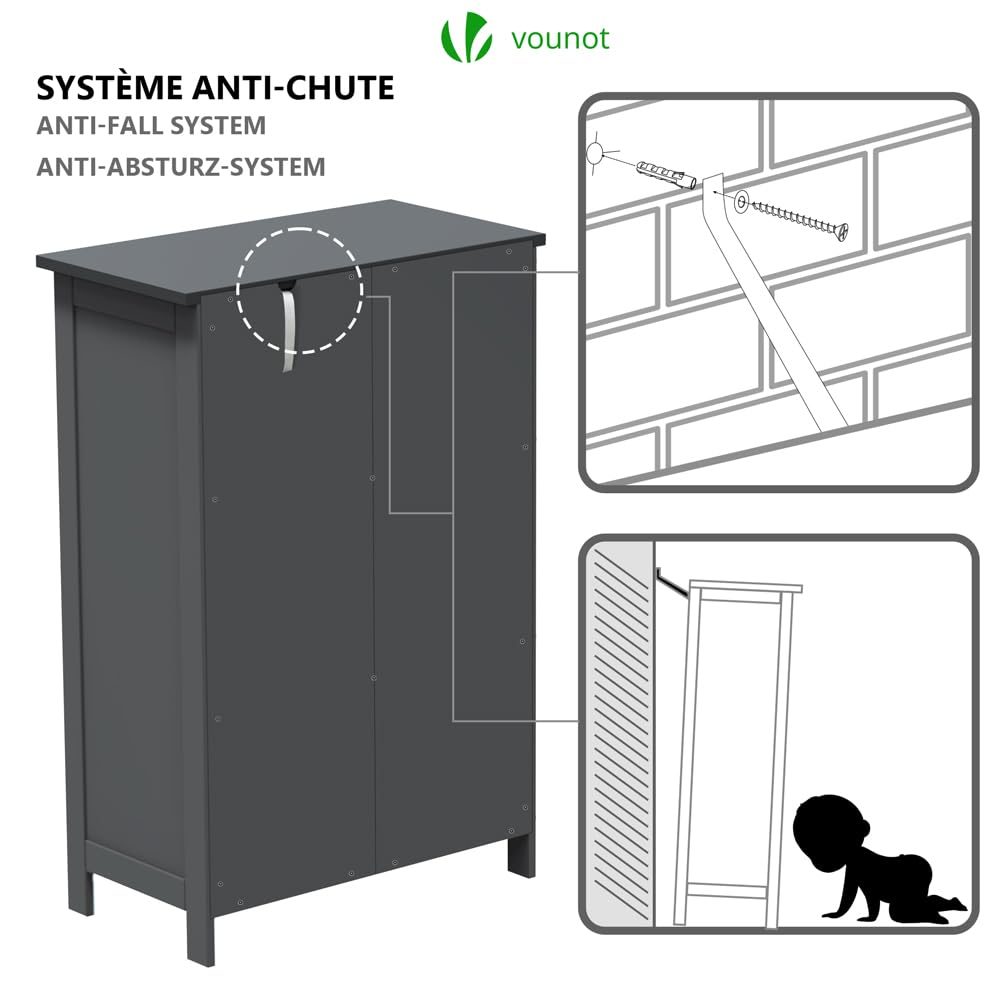 VOUNOT® Bathroom Cabinet, Side Cabinet with 4 Drawers, Cabinet Door & Adjustable Shelves for Bathroom, Living Room, Kitchen, Bedroom, 30 x 55 x 82 cm, Grey