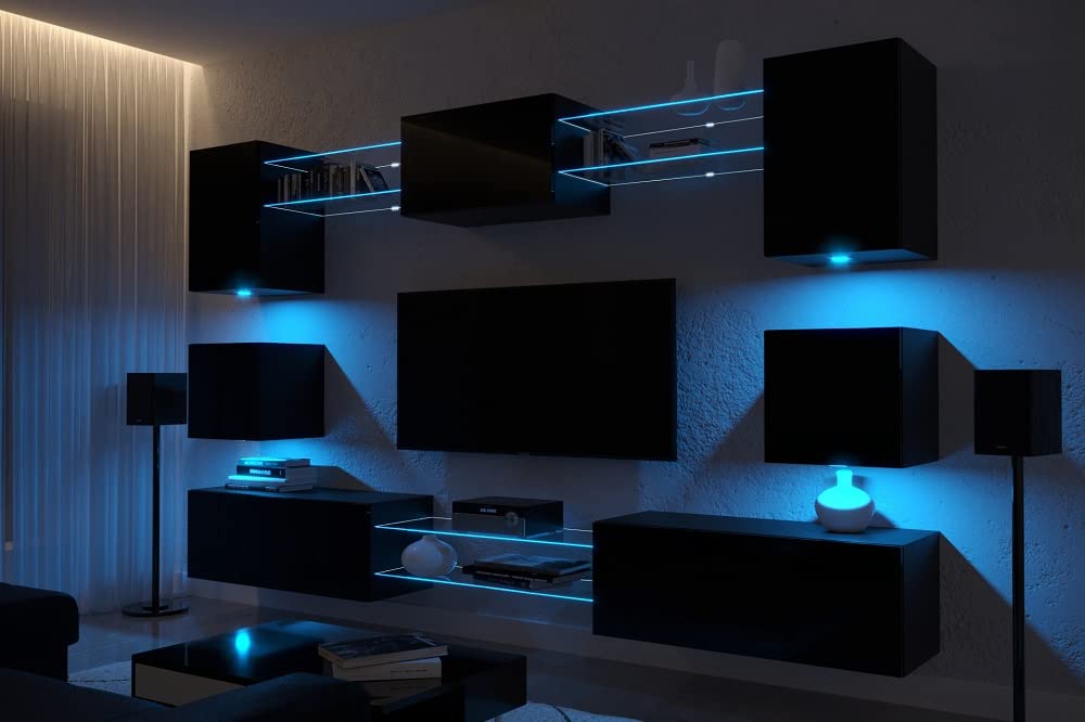 Furnitech Living Room Wall Unit | Hanging Living Room Wall Unit Modern | Living Room Cabinet Wall with Shelves and TV Cabinet | Living Room Furniture without LED (Nowara AN1-17S-M50 1A)