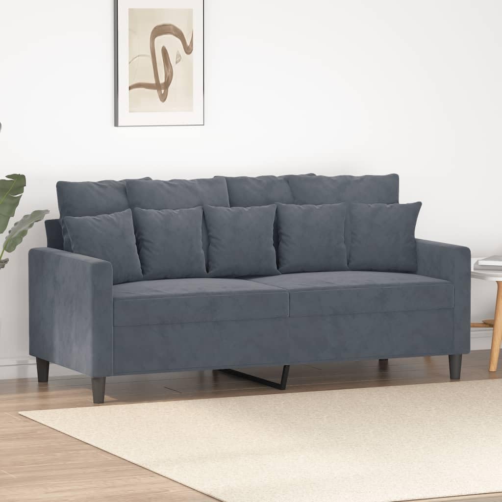 Willood 3-TLG. Sofagarnitur mit Kissen Dunkelgrau Samt,Sofa geeignet für Wohnzimmer, Sofa Set, mit Armlehnen und Kissen