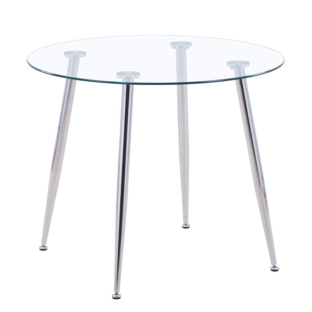 GOLDFAN Glas Esstisch Esszimmertisch Küchentisch Glas Moderner Stil Runder Tisch für Wohnzimmer Büro Küche Silber