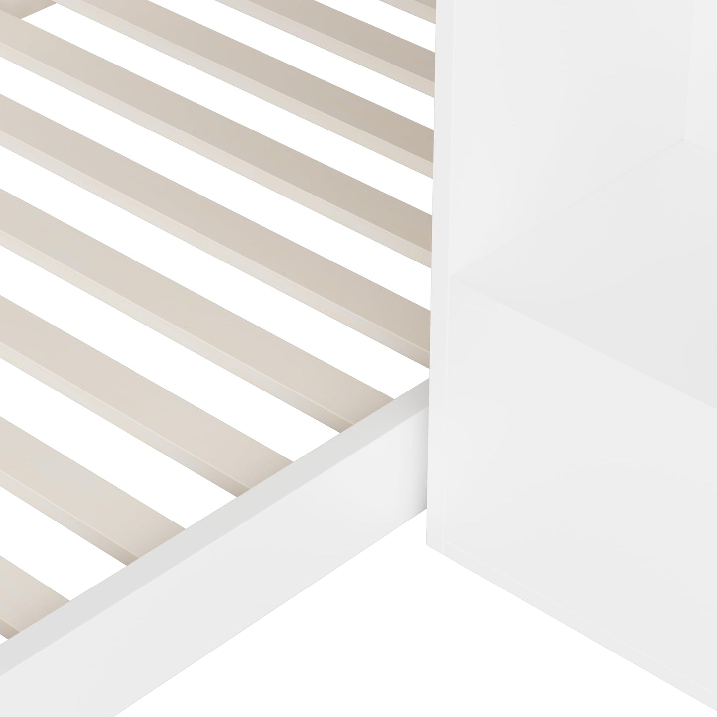 Hochbett bett 90×200cm Doppelbett mit Treppenschrank,Kinder-Etagenbett mit Stabil & Sicher Rausfallschutz für 2, Bett Kinder mit Stauraum/Schließfächern/Lattenrost, ohne Matratze (Weiß, 90×200cm)