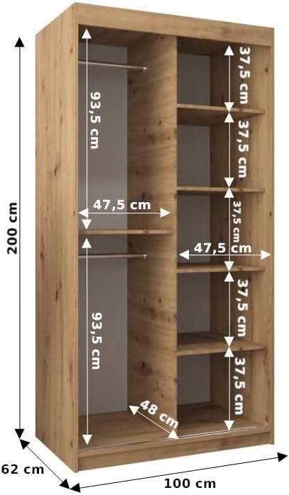 Kryspol Schwebetürenschrank York 250 cm Kleiderschrank mit Kleiderstange und Einlegeboden Schlafzimmer- Wohnzimmerschrank Schiebetüren Modern Design (Weiß)