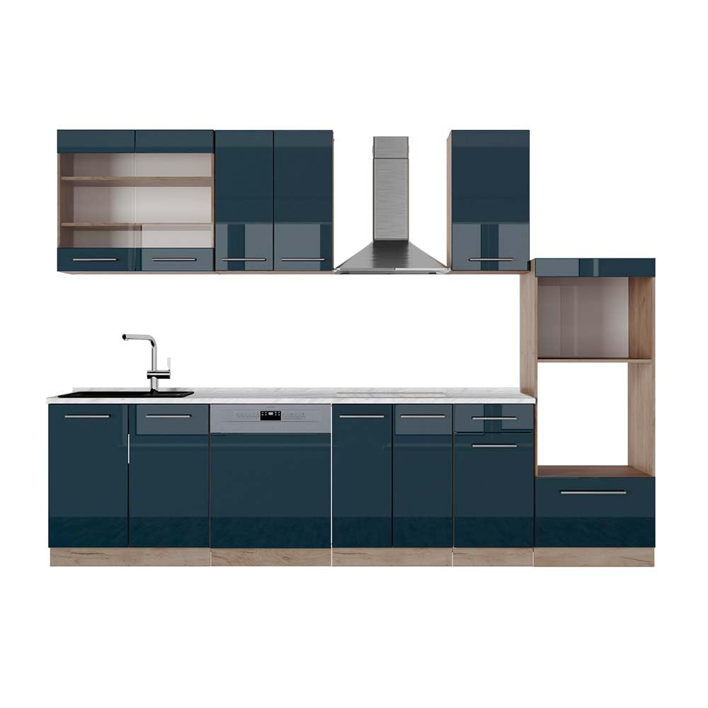 Vicco Küchenzeile Fame-Line, Anthrazit Hochglanz/Goldkraft Eiche, 300 cm mit Hochschrank, ohne Arbeitsplatte