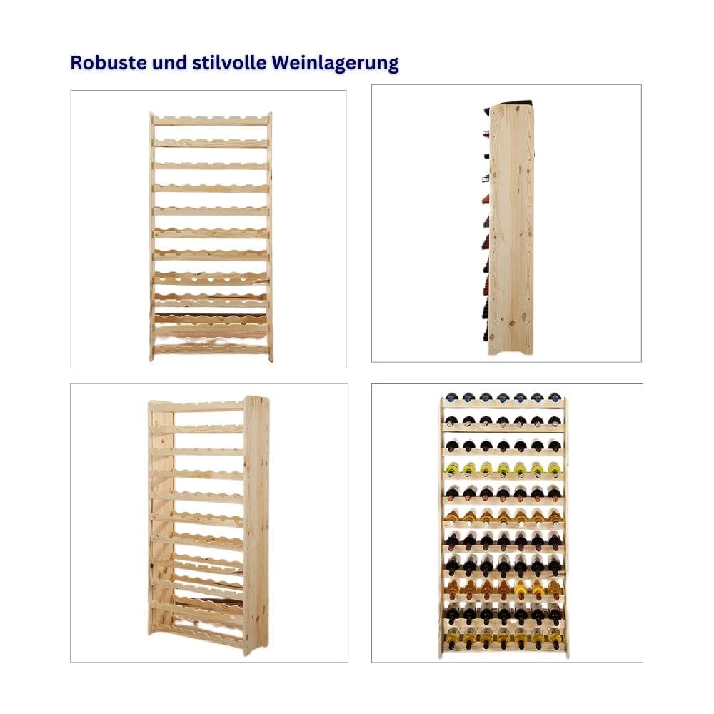 PROREGAL Weinregal PINOTWINE C | HxBxT 87,2x63,2x26,5cm | 42 Flaschen | Massives Kiefernholz | Natur unbehandelt | Weinhalter Weinständer Flaschenständer Flaschenregal Holzregal