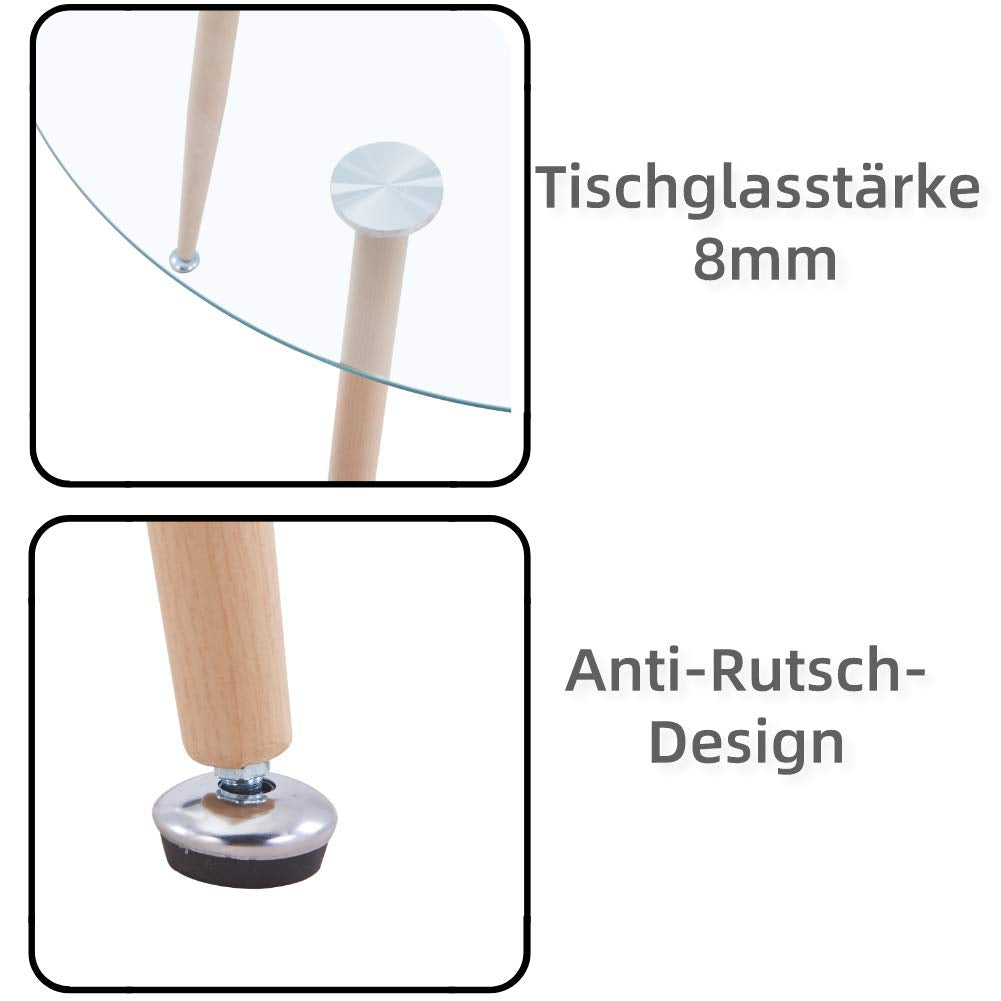GOLDFAN Glas Esstisch Esszimmertisch Küchentisch Glas Moderner Stil Runder Tisch für Wohnzimmer Büro Küche Silber