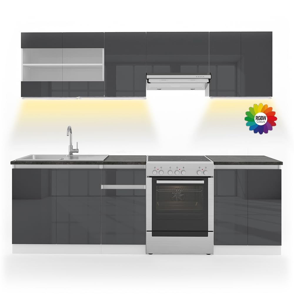 Vicco Kitchen Raul 240 cm Kitchen Unit Kitchen Block Built-in Kitchen – Freely Combinable Units
