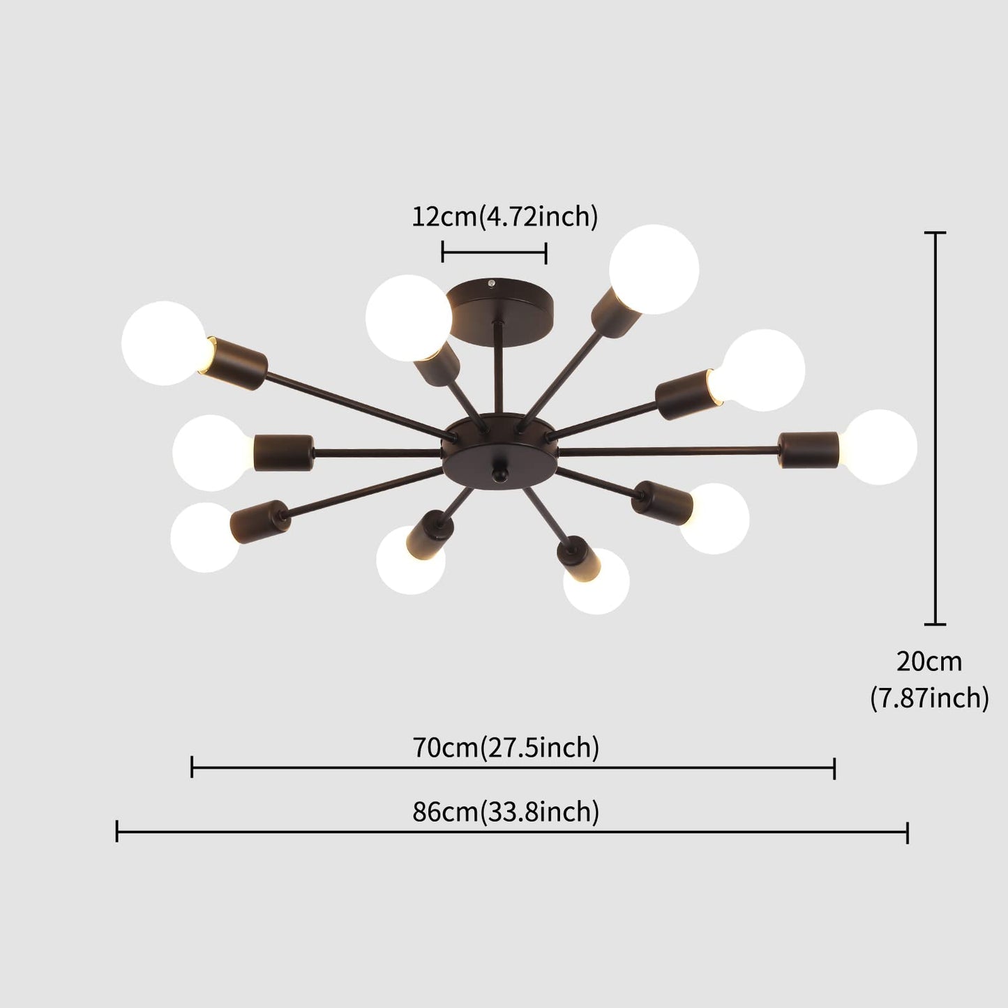 JIINOO 10 Lights Modern Chandelier Ceiling Light Gold Industrial Ceiling Lamp Medieval Semi Flush Mount Chandelier Ceiling Light for Kitchen Dining Room Living Room Bedroom Lighting