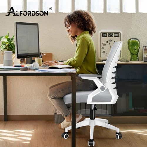 ALFORDSON Bürostuhl, Lendenstütze, Atmungsaktives Netz und Stoff, Hochklappbare/Verstellbare Armlehnen, Hochwertiger Schaumstoff, 180kg für Zuhause & Gaming, Wale, Schwarz