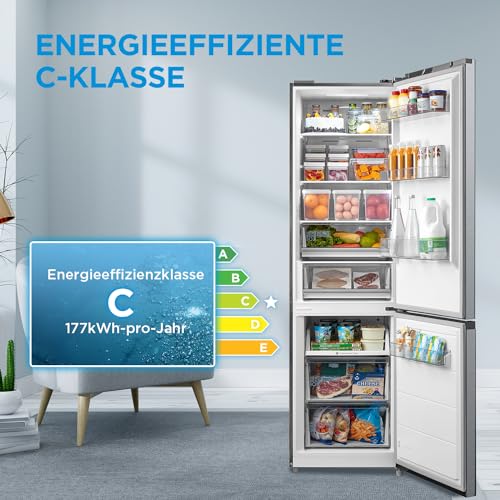 Midea MERB276FGE02A Kühl-/Gefrierkombination/180 cm Höhe/NoFrost/Doppelte Steuerung/Super-Kühlfunktion/219 kWh/Jahr/199L Kühlteil/71L Gefrierteil