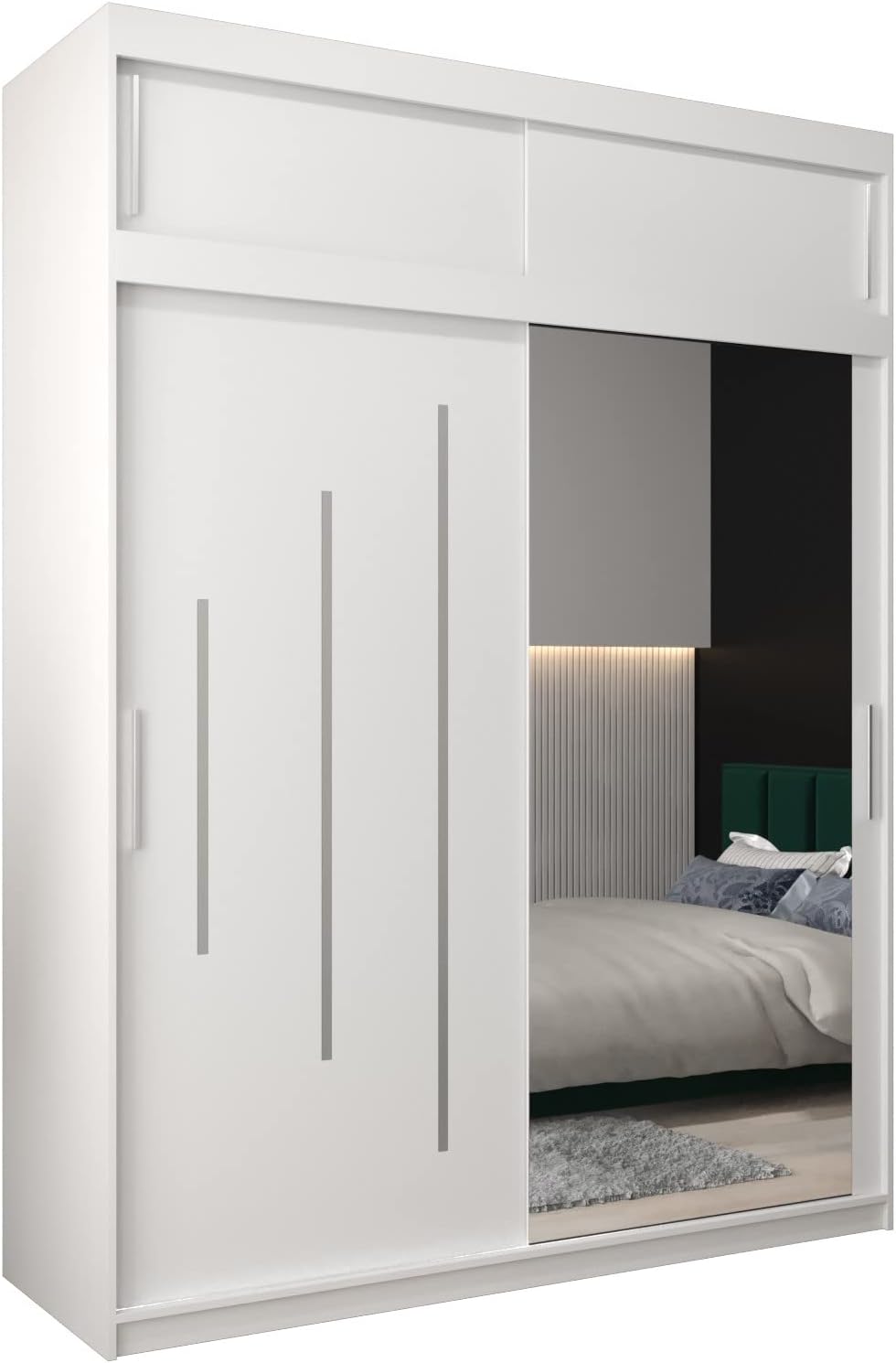 MEBLE KRYSPOL Kleiderschrank mit Spiegel York 2 - Garderobenschrank - Schrank Schlafzimmer - Mehrzweckschrank Zwei Schiebetüren - Regalen - Flur Möbel - Kleiderstange Schrank - Allzweckschrank