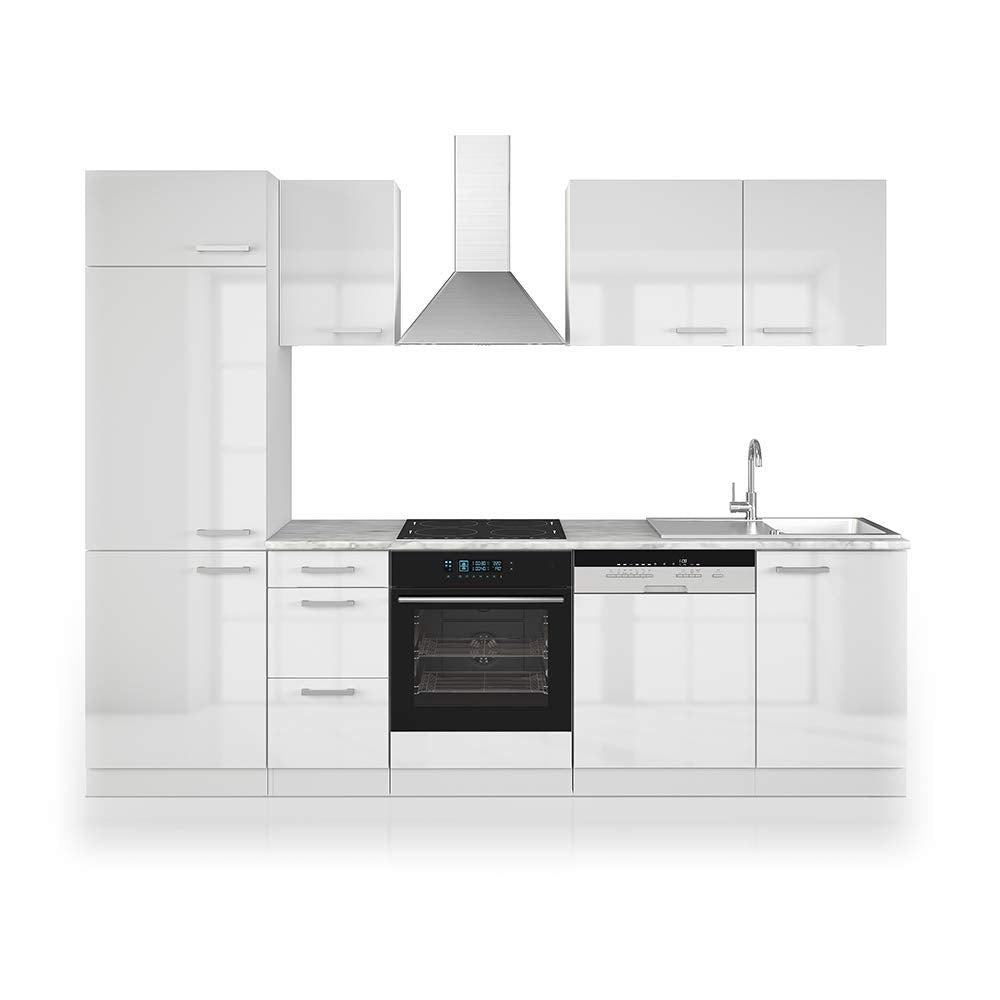 Vicco Küchenzeile Optima, Weiß Hochglanz/Weiß, 270 cm ohne Arbeitsplatte
