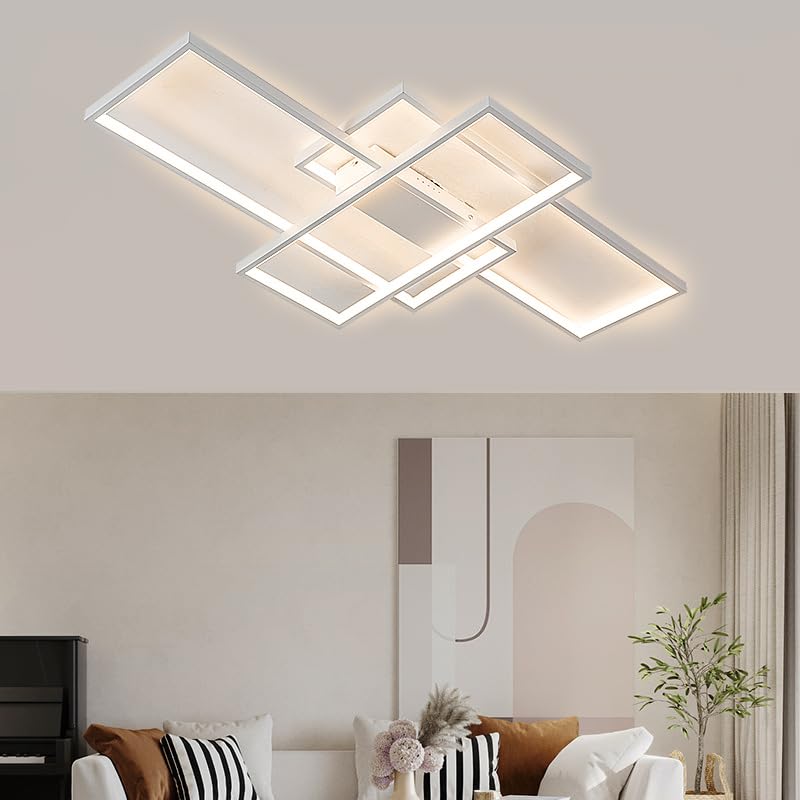 Qiaomao LED Deckenleuchte Modern Lampe Wohnzimmer mit Fernbedienung Weiß (90x50x9cm, 80w) Dimmbar Deckenlampe Stufenloses Dimmen Schlafzimmerlampe, Groß Deckenleuchten für Schlafzimmer Büro Esszimmer