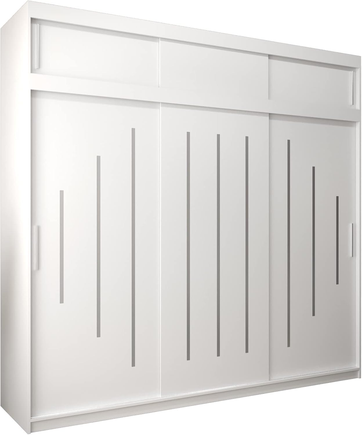 Kryspol Schwebetürenschrank York 250 cm Kleiderschrank mit Kleiderstange und Einlegeboden Schlafzimmer- Wohnzimmerschrank Schiebetüren Modern Design (Weiß)