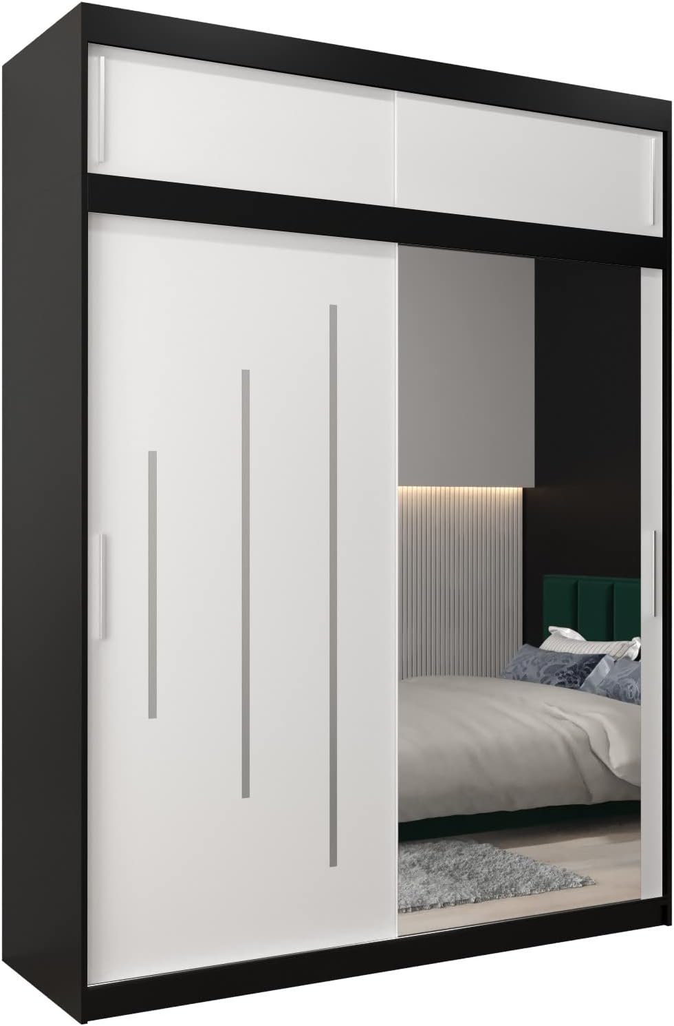MEBLE KRYSPOL Kleiderschrank mit Spiegel York 2 - Garderobenschrank - Schrank Schlafzimmer - Mehrzweckschrank Zwei Schiebetüren - Regalen - Flur Möbel - Kleiderstange Schrank - Allzweckschrank