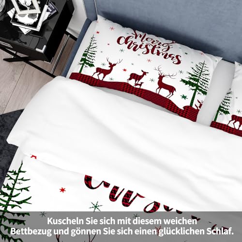 UGZDEA Christmas Bed Linen Set 200 x 200 cm, 3D Christmas Bedding Set with 2 Pillowcases, Santa, Christmas Tree, Deer, Christmas Gift for Teenagers (I, 200 x 200 cm)