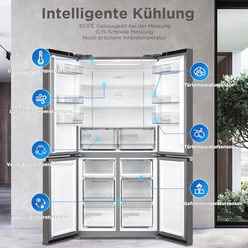 Midea MDRF632FIE28 Multi Door Fridge/Freezer Combination / 177.5 cm Height / 83.3 cm Width / 65.3 cm Depth / NoFrost / 295 kWh per Year / 305 L Fridge Capacity / 169 L Freezer Capacity / Plasma Pure /