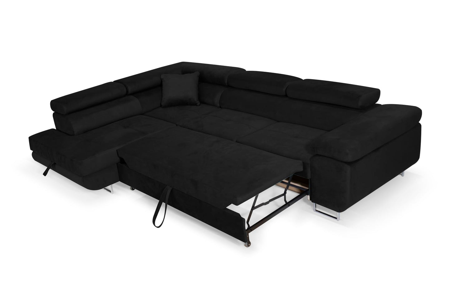 Aller L-Shaped Corner Sofa with Sleep Function and Bed Box in Jasmine, Left Ottoman (Dark Grey)