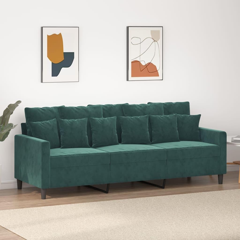 Willood 3-TLG. Sofagarnitur mit Kissen Dunkelgrau Samt,Sofa geeignet für Wohnzimmer, Sofa Set, mit Armlehnen und Kissen