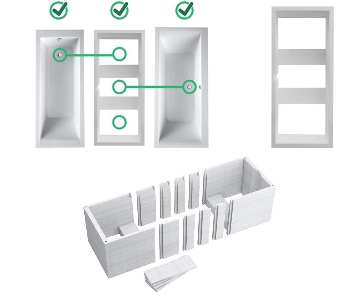 VBChome Bathtub Acrylic Set Bath Support Siphon Tub Rectangular White Design Modern Styrofoam Support Drain Fitting in Chrome Viega Simplex for 2 People