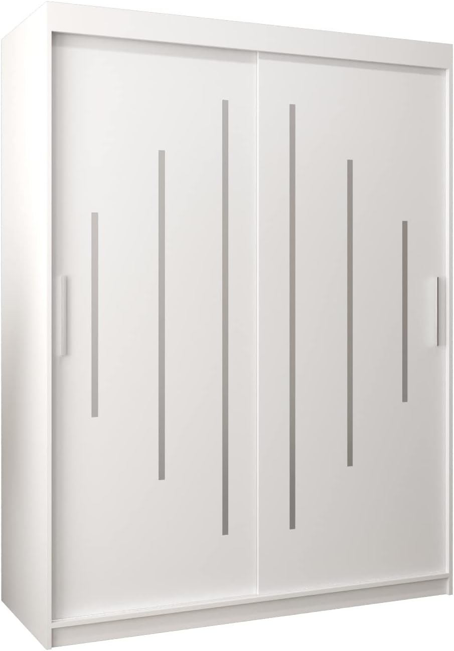Kryspol Schwebetürenschrank York 250 cm Kleiderschrank mit Kleiderstange und Einlegeboden Schlafzimmer- Wohnzimmerschrank Schiebetüren Modern Design (Weiß)