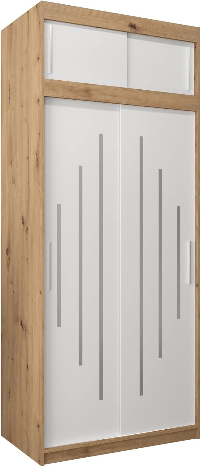 Kryspol Schwebetürenschrank York 250 cm Kleiderschrank mit Kleiderstange und Einlegeboden Schlafzimmer- Wohnzimmerschrank Schiebetüren Modern Design (Weiß)