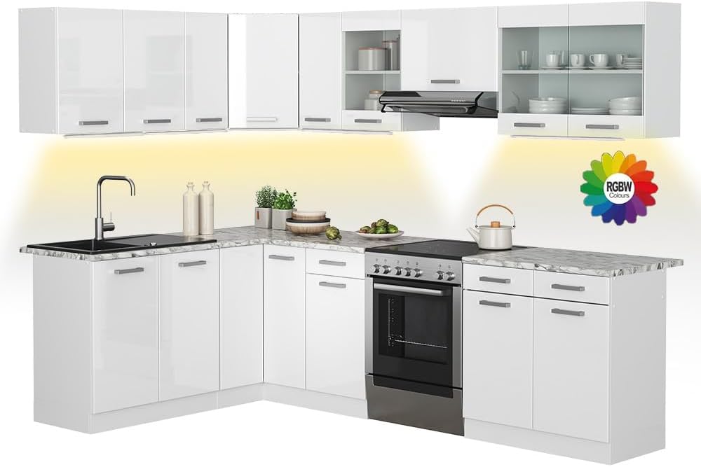 Vicco Kitchen Unit L 210 cm Kitchen Block Angle Corner Built-in Sonoma Oak - Freely Combinable Units - R-Line