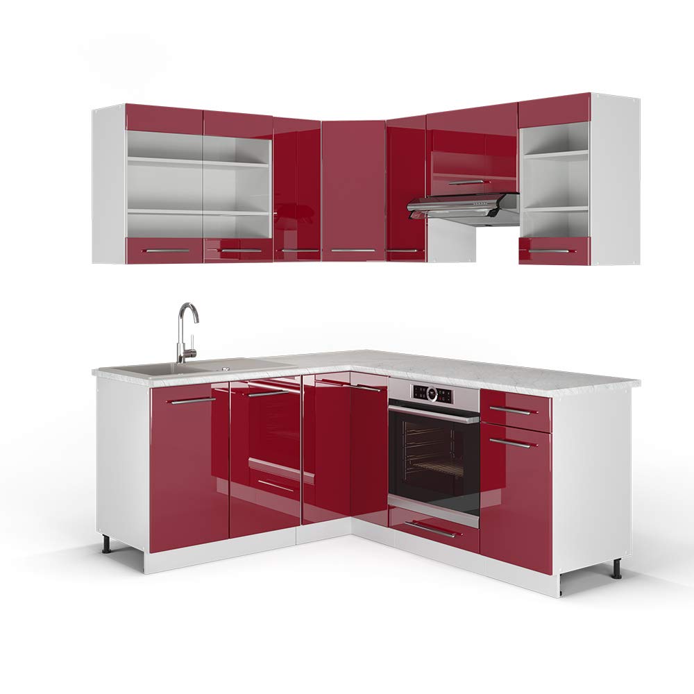 Vicco Eckküche Fame-Line, Grün-Gold Landhaus/Weiß/Weiß, 160 x 190 cm ohne Arbeitsplatte