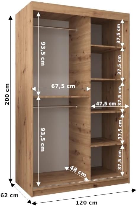 Kryspol Schwebetürenschrank York 250 cm Kleiderschrank mit Kleiderstange und Einlegeboden Schlafzimmer- Wohnzimmerschrank Schiebetüren Modern Design (Weiß)