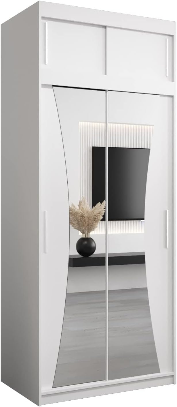 MEBLE KRYSPOL Kleiderschrank mit Spiegel Monaco - Garderobenschrank - Schrank Schlafzimmer - Mehrzweckschrank DREI Schiebetüren - Regalen - Flur Möbel - Kleiderstange Schrank - Allzweckschrank