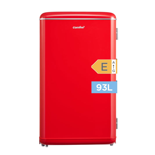 Comfee' RCD93RE2EURT(E) Kühlschrank Klein, 93 Liter Retro Kühlschrank, Mini kühlschrank mit verstellbare Thermostat, Silent, geeignet für Zuhause, Büro und Hotel, Rot