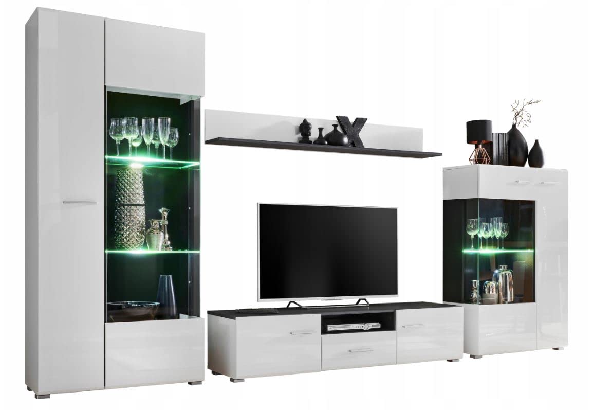 MEBLE KRYSPOL Solido Living Room Wall Unit - Living Room Furniture - Modern Living Room Wall Unit - Sideboard Living Room Cabinet Wall - Living Room Furniture Modern - Shelf White - TV Cabinet -