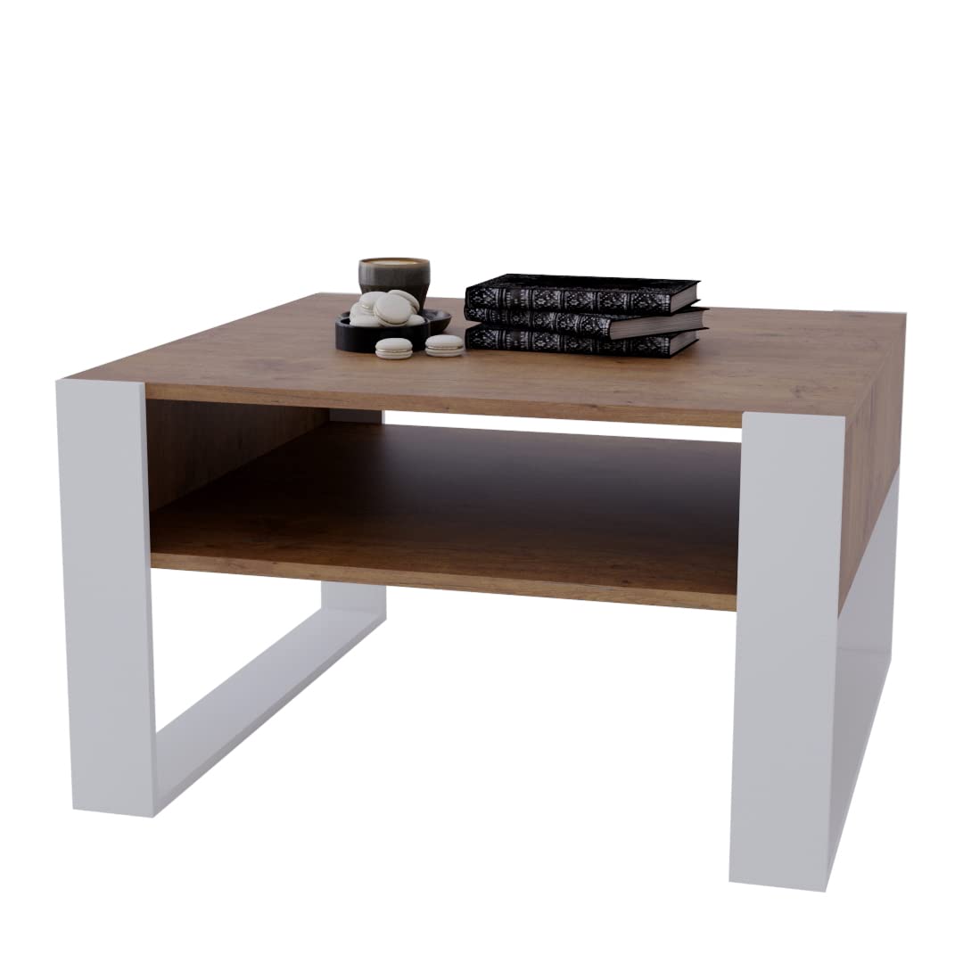 AKKE Karo Couchtisch für Wohnzimmer Beistelltisch Wohnzimmertisch Modern Sofatisch Kaffeetisch Deko Möbel für Wohnzimmer Wohnzimmertische Couchtische Eiche Mit Schwarzen Beinen