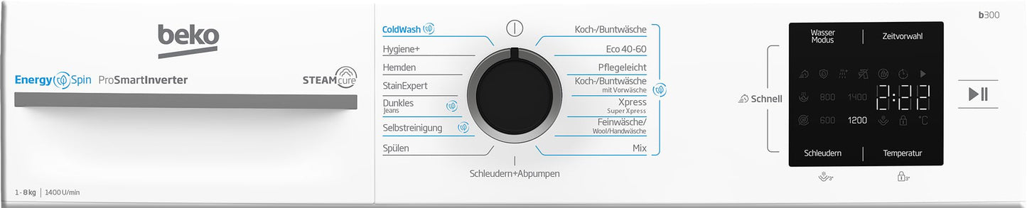 Beko BM3WFU3741R Waschvollautomat, Waschmaschine, 7 kg, EnergySpin, Schleuderwahl 1400 U/min, SteamCure Dampffunktion, allergikergeeignet, AquaWave Schontrommel, Weiß
