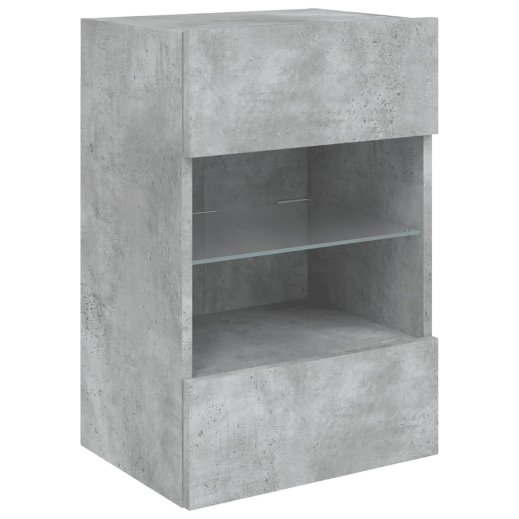 Homgoday TV Wall Cabinets with LED Lights, Pack of 2, Cabinet Wall TV Cabinet with Lots of Storage Space, Wall Mounted TV Furniture for Living Room, Bedroom, Grey, Sonoma