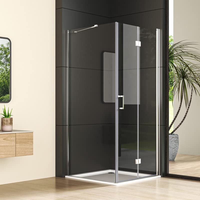 Shower Cubicle Swing Door with Side Panel 90 x 90 cm Corner Entry Shower Enclosure Silver Single Swing Door with Fixed Side Panel Shower Screen with 6 mm Nano Tempered Glass Swing Door Height 195 cm