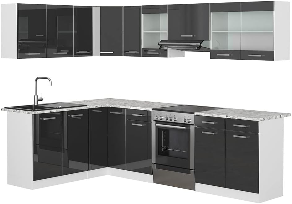 Vicco Kitchen Unit L 210 cm Kitchen Block Angle Corner Built-in Sonoma Oak - Freely Combinable Units - R-Line