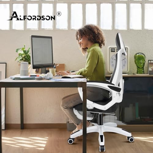 ALFORDSON Bürostuhl, Lendenstütze, Atmungsaktives Netz und Stoff, Hochklappbare/Verstellbare Armlehnen, Hochwertiger Schaumstoff, 180kg für Zuhause & Gaming, Wale, Schwarz