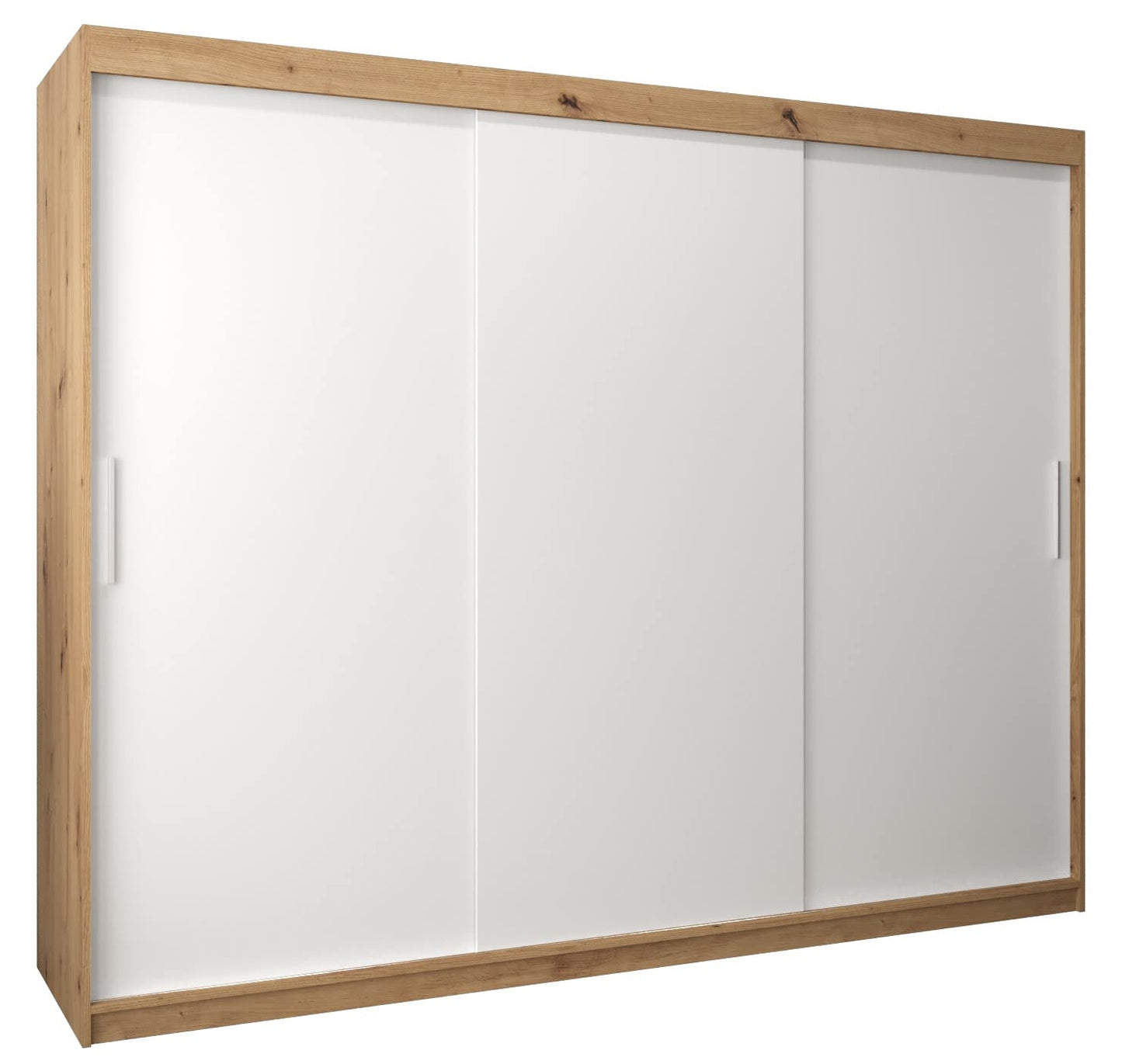 MEBLE KRYSPOL Tokyo 250 Wardrobe with Three Sliding Doors for Bedroom – Modern Storage Cabinet with Clothes Rail and Shelves – 250 x 200 x 62 cm – Matte Black and Artisan