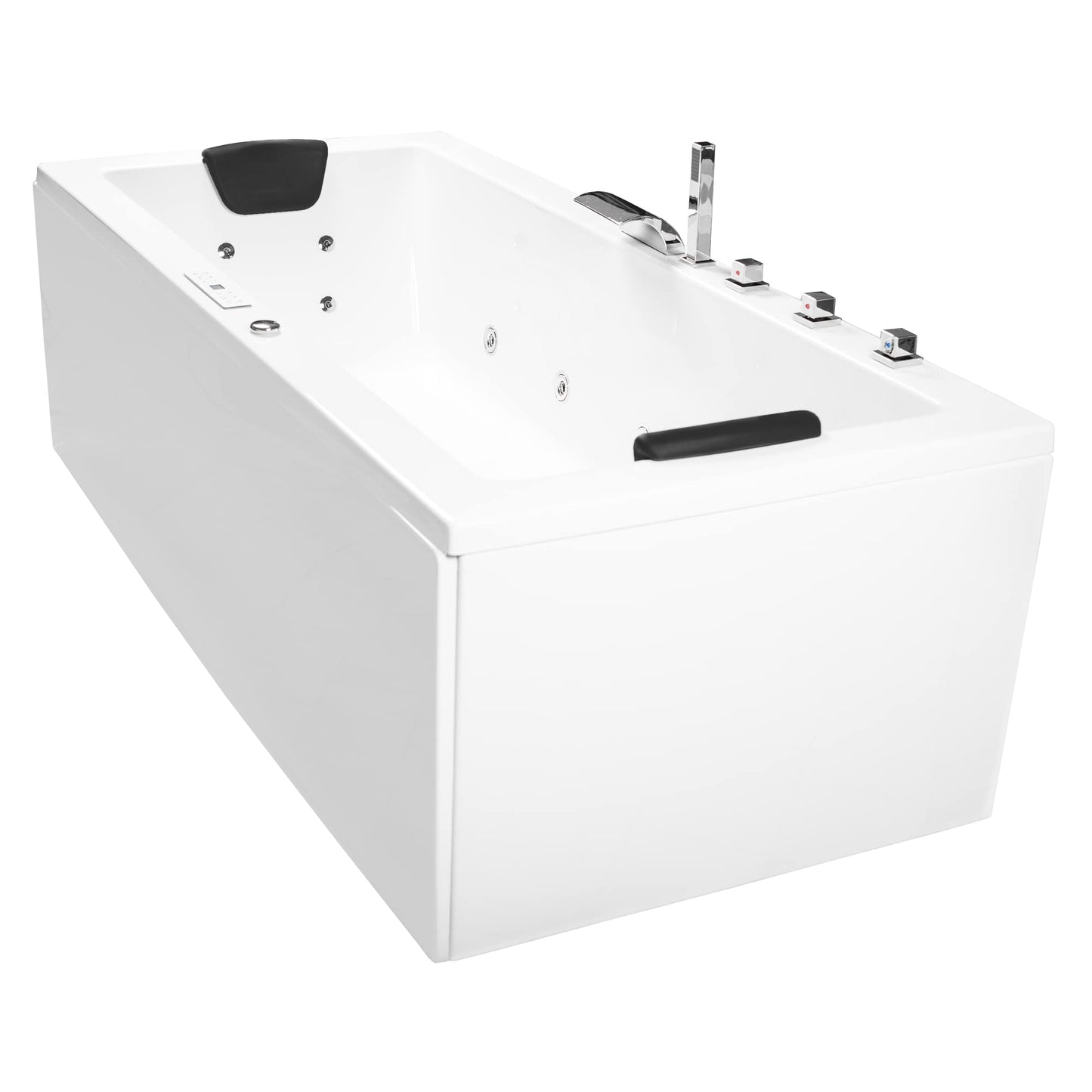 Basera® Classic Indoor Whirlpool Badewanne Naxos mit 24 Massagedüsen, Wasserfall, LED-Ambiente, Touchpanel, Bluetooth und Radio (180 x 90 x 62 cm)