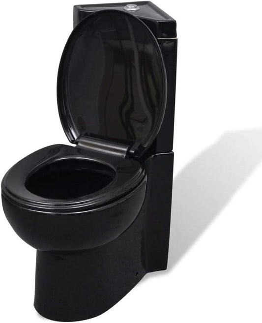 pedkit Standing Toilet Ceramic Floor Standing Toilet Black 39 x 68 x 79 cm Soft-Close Mechanism Water-Saving 2-Volume Flush System 3 or 6 L for Bathroom Corner