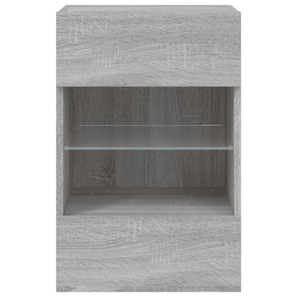 Homgoday TV Wall Cabinets with LED Lights, Pack of 2, Cabinet Wall TV Cabinet with Lots of Storage Space, Wall Mounted TV Furniture for Living Room, Bedroom, Grey, Sonoma