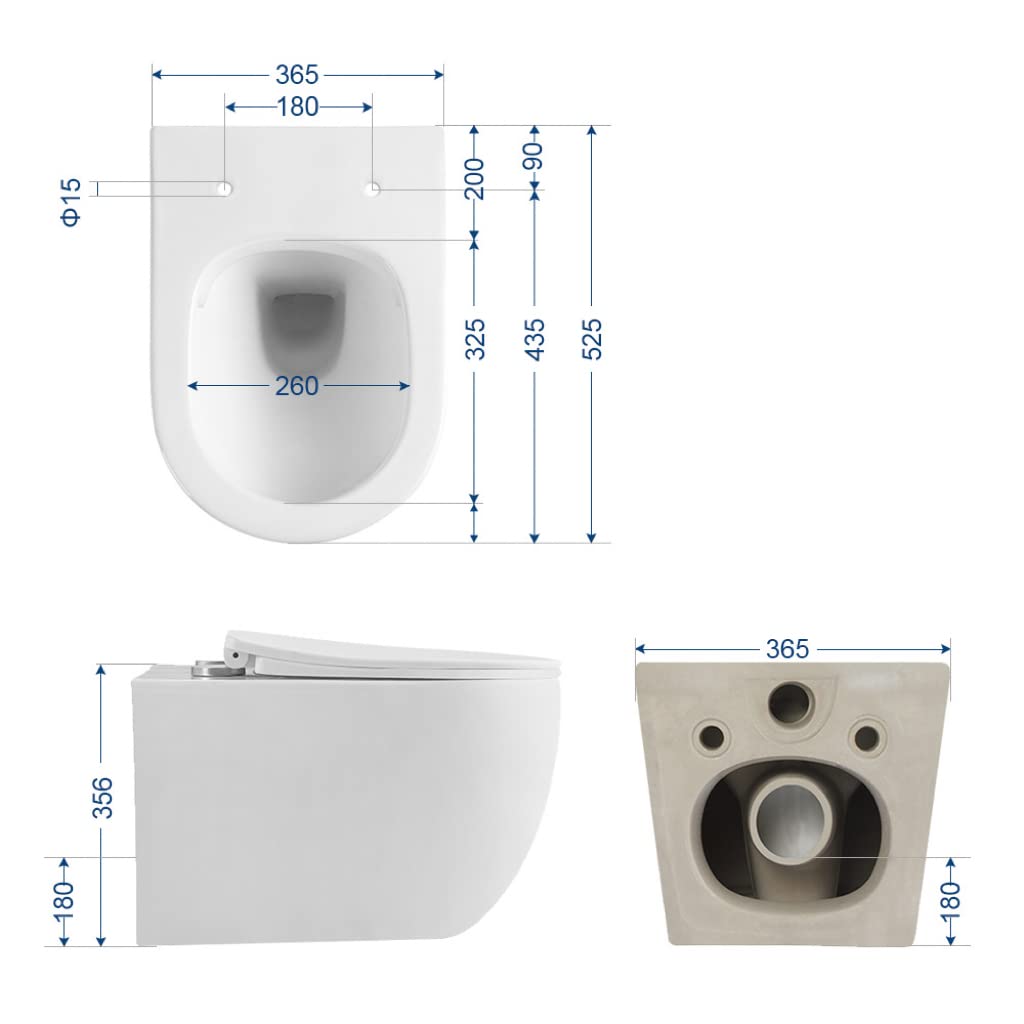 HOROW Ceramic Hanging Toilet with Nano Coating, Ceramic Wall Toilet White, Compact Toilet Bowl with Seat Soft-Close D Shape with Soft Close Lid for Guest Toilet