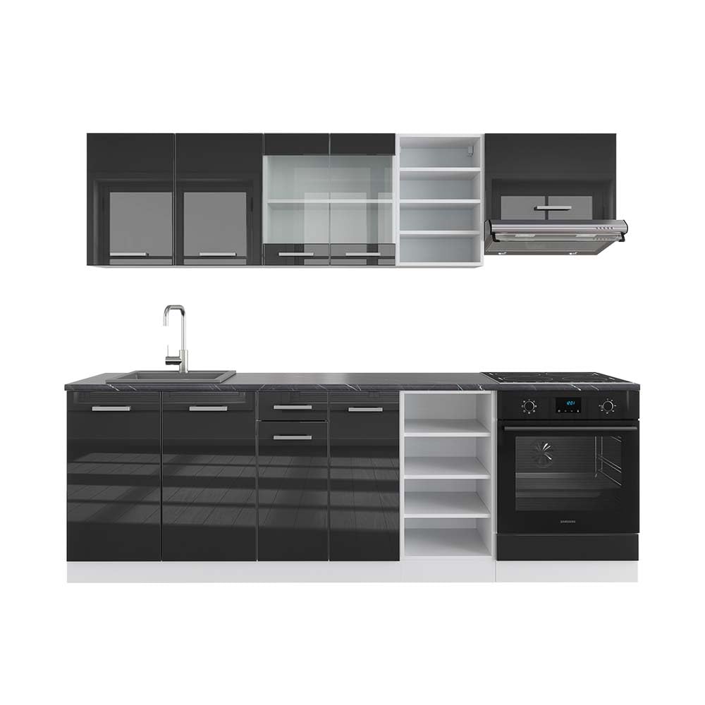 Vicco Küchenzeile R-Line, Küchenblock, Blau-Grau/Weiß, 240 cm ohne Arbeitsplatte