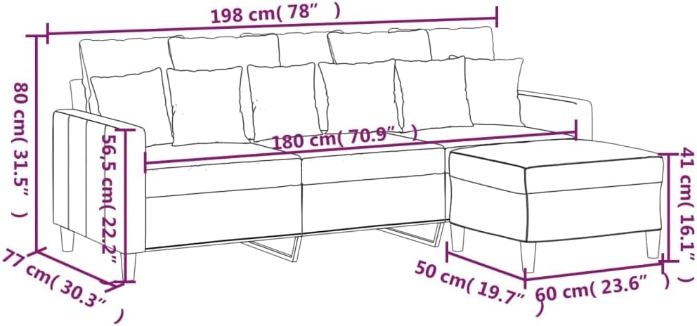 Willood 3-TLG. Sofagarnitur mit Kissen Dunkelgrau Samt,Sofa geeignet für Wohnzimmer, Sofa Set, mit Armlehnen und Kissen