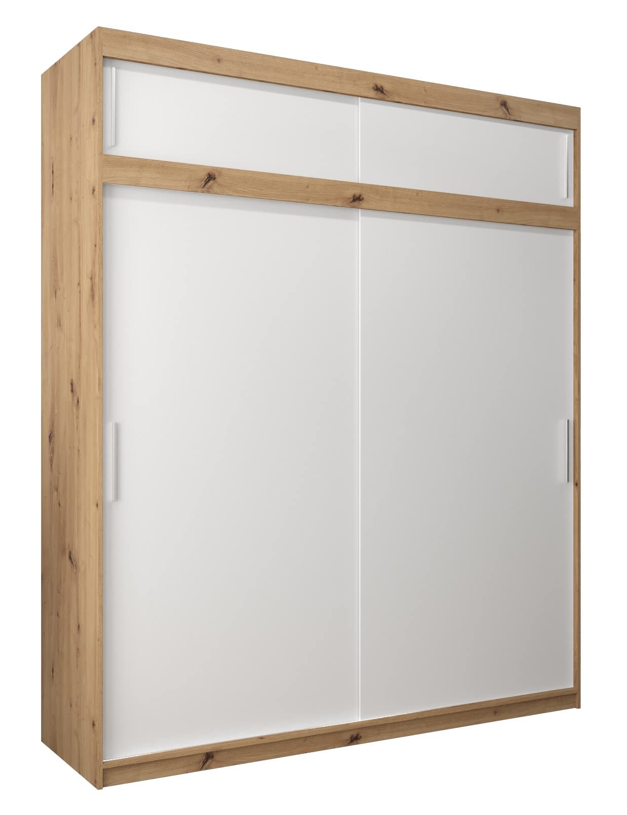 MEBLE KRYSPOL Tokyo 250 Wardrobe with Three Sliding Doors for Bedroom – Modern Storage Cabinet with Clothes Rail and Shelves – 250 x 200 x 62 cm – Matte Black and Artisan