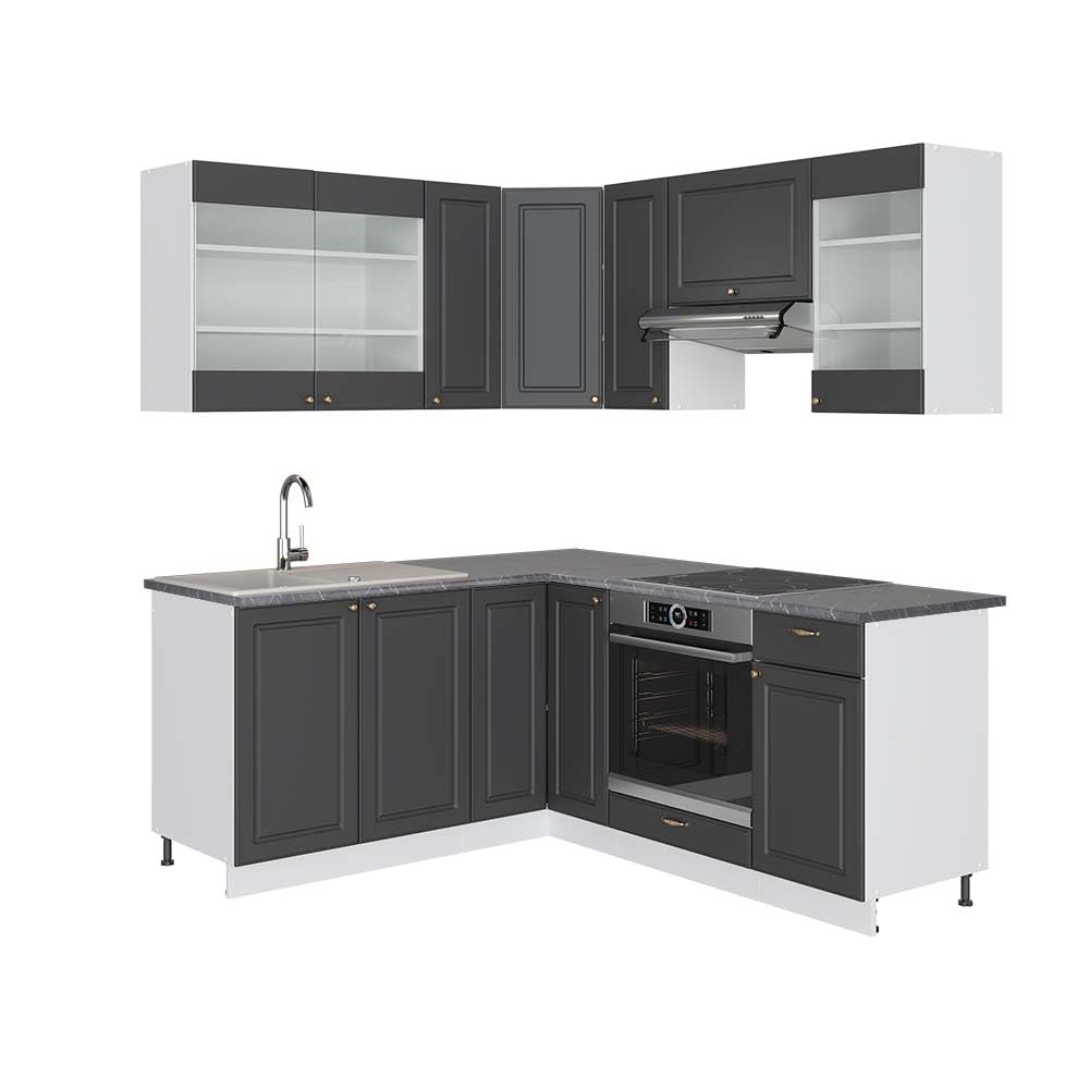 Vicco Eckküche Fame-Line, Grün-Gold Landhaus/Weiß/Weiß, 160 x 190 cm ohne Arbeitsplatte