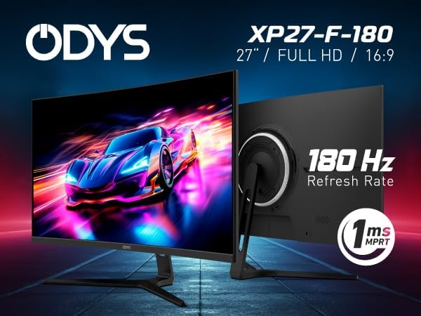 ODYS i27-Q-180-27 Inch Gaming Monitor (69 cm Screen, WQHD, 2,560 x 1,440 Pixels, 180 Hz, 1ms Response Time (MPRT), Fast IPS Panel, 120% sRGB, FreeSync, 2x HDMI, 2x Display Port)