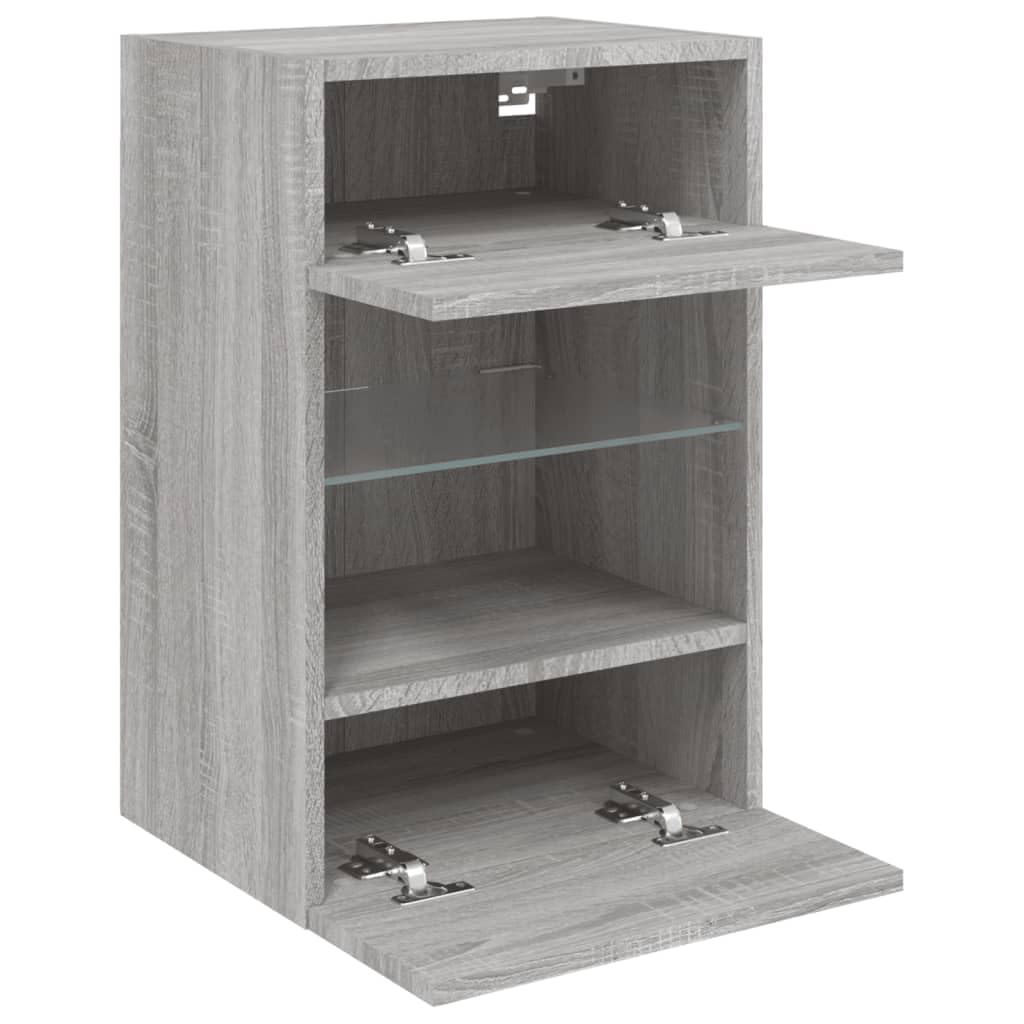 Homgoday TV Wall Cabinets with LED Lights, Pack of 2, Cabinet Wall TV Cabinet with Lots of Storage Space, Wall Mounted TV Furniture for Living Room, Bedroom, Grey, Sonoma